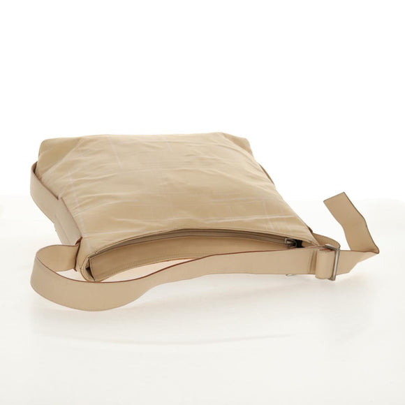 Salvatore Ferragamo Shoulder Bag Nylon Leather Beige Silver Auth bs31655