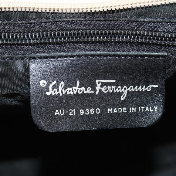 Salvatore Ferragamo Shoulder Bag Nylon Leather Beige Silver Auth bs31655