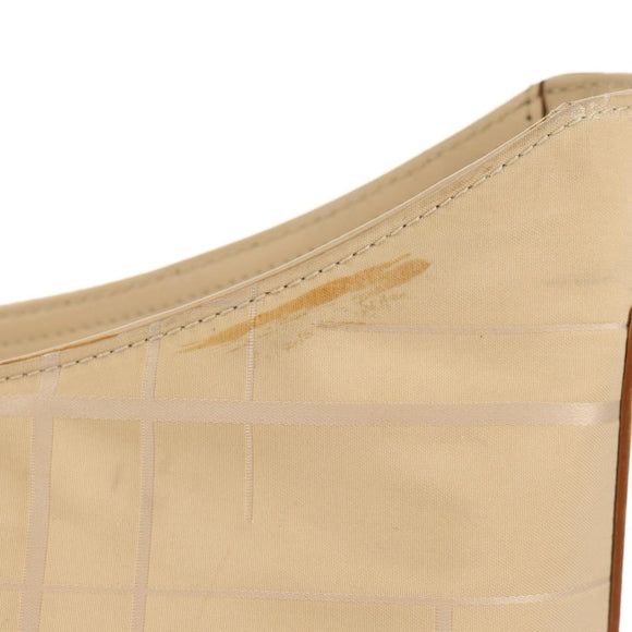 Salvatore Ferragamo Shoulder Bag Nylon Leather Beige Silver Auth bs31655