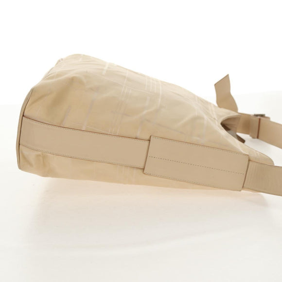 Salvatore Ferragamo Shoulder Bag Nylon Leather Beige Silver Auth bs31655