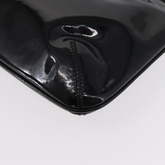 Salvatore Ferragamo Gancini Shoulder Bag Enamel Black Gold Auth bs31656