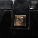Salvatore Ferragamo Gancini Shoulder Bag Enamel Black Gold Auth bs31656-14