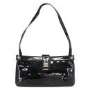 Salvatore Ferragamo Gancini Shoulder Bag Enamel Black Gold Auth bs31656-2
