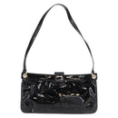Salvatore Ferragamo Gancini Shoulder Bag Enamel Black Gold Auth bs31656-3