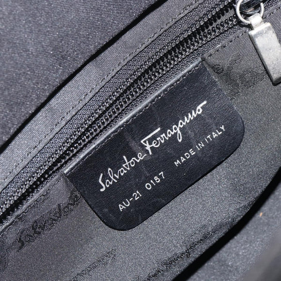 Salvatore Ferragamo Hand Bag Canvas Black Silver Auth bs31657