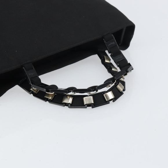 Salvatore Ferragamo Hand Bag Canvas Black Silver Auth bs31657