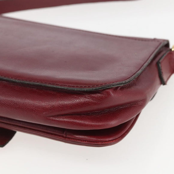 SAINT LAURENT Shoulder Bag Leather Red Gold Auth bs31658