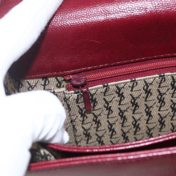 SAINT LAURENT Shoulder Bag Leather Red Gold Auth bs31658