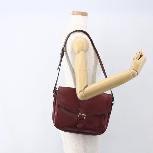 SAINT LAURENT Shoulder Bag Leather Red Gold Auth bs31658