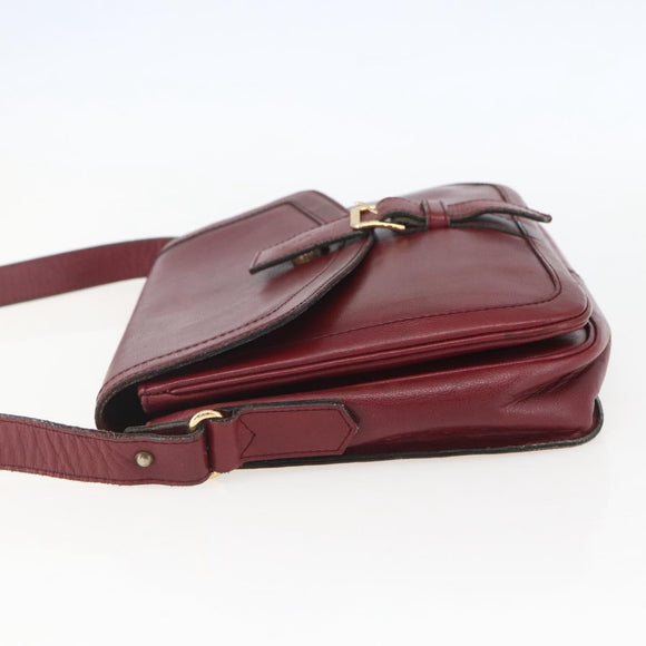 SAINT LAURENT Shoulder Bag Leather Red Gold Auth bs31658