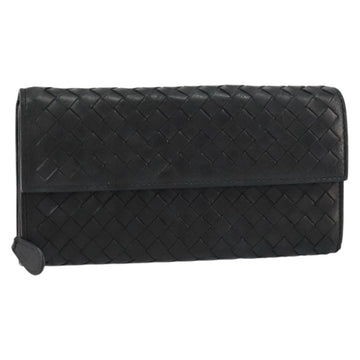 BOTTEGA VENETA INTRECCIATO Long Wallet Leather Black Auth bs31659