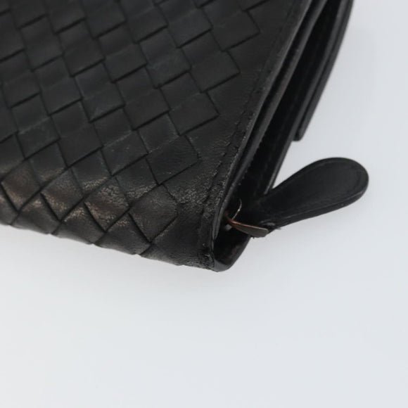 BOTTEGA VENETA INTRECCIATO Long Wallet Leather Black Auth bs31659