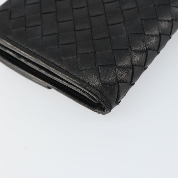 BOTTEGA VENETA INTRECCIATO Long Wallet Leather Black Auth bs31659