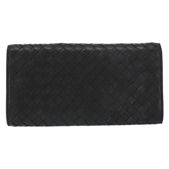 BOTTEGA VENETA INTRECCIATO Long Wallet Leather Black Auth bs31659