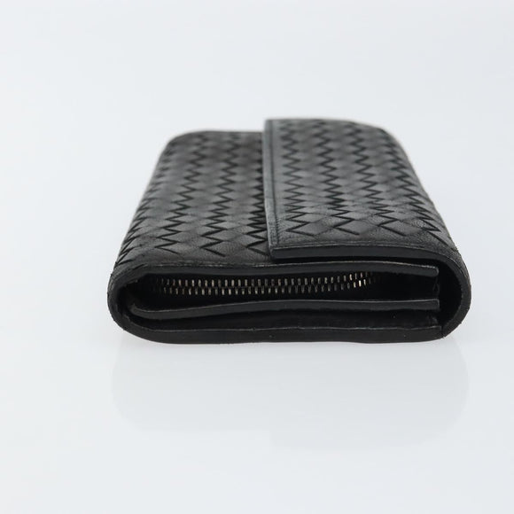 BOTTEGA VENETA INTRECCIATO Long Wallet Leather Black Auth bs31659