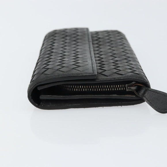 BOTTEGA VENETA INTRECCIATO Long Wallet Leather Black Auth bs31659