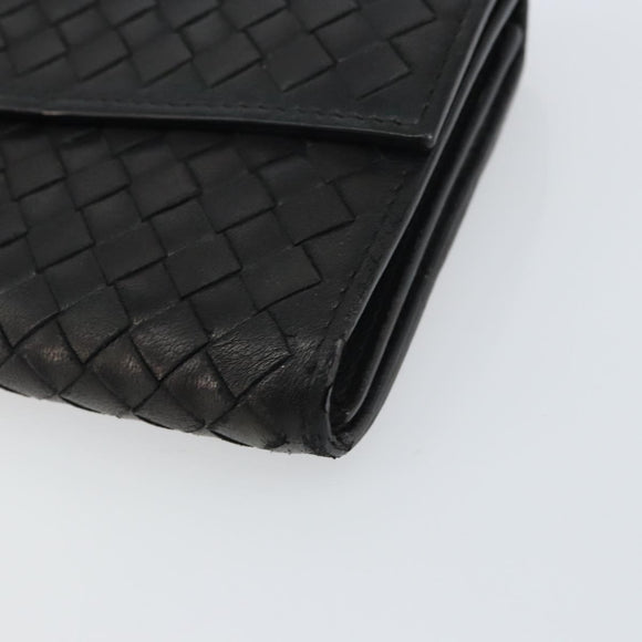 BOTTEGA VENETA INTRECCIATO Long Wallet Leather Black Auth bs31659