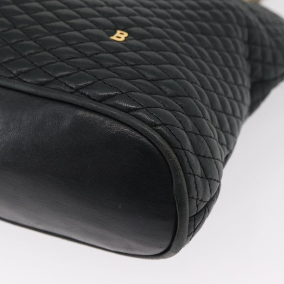 BALLY Chain Shoulder Bag Leather Navy Gold Auth bs31671