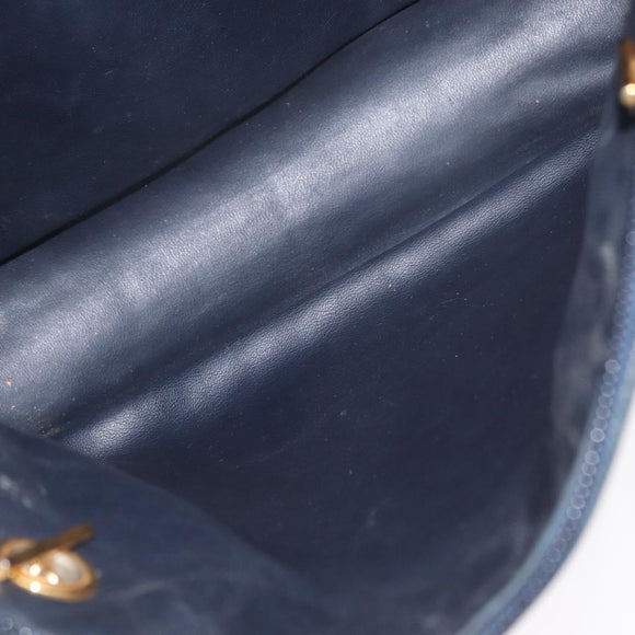 BALLY Chain Shoulder Bag Leather Navy Gold Auth bs31671