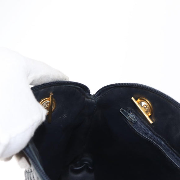 BALLY Chain Shoulder Bag Leather Navy Gold Auth bs31671