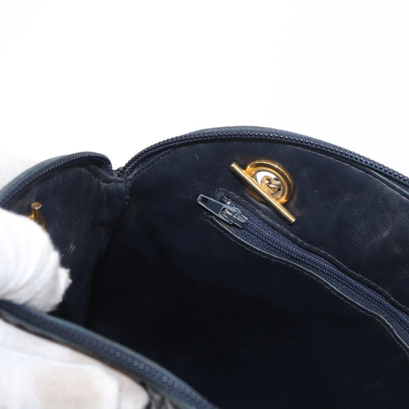 BALLY Chain Shoulder Bag Leather Navy Gold Auth bs31671