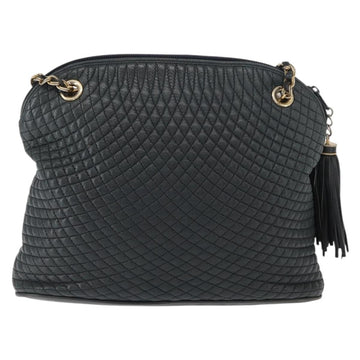 BALLY Chain Shoulder Bag Leather Navy Gold Auth bs31671 - 0