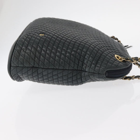 BALLY Chain Shoulder Bag Leather Navy Gold Auth bs31671