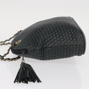 BALLY Chain Shoulder Bag Leather Navy Gold Auth bs31671-4