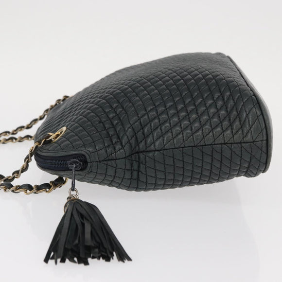 BALLY Chain Shoulder Bag Leather Navy Gold Auth bs31671