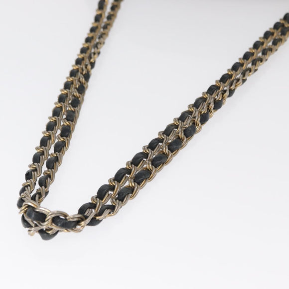 BALLY Chain Shoulder Bag Leather Navy Gold Auth bs31671