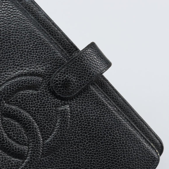 CHANEL Agenda Day Planner Cover Caviar Skin Black Gold CC Auth bs31674