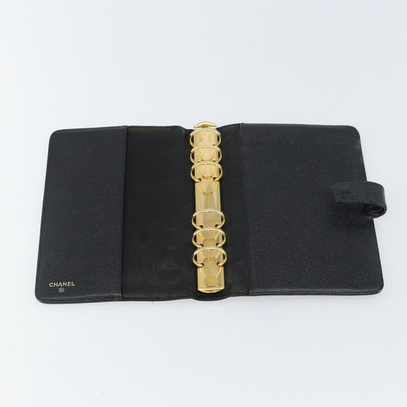 CHANEL Agenda Day Planner Cover Caviar Skin Black Gold CC Auth bs31674