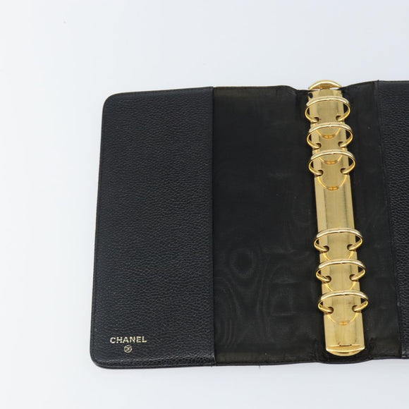 CHANEL Agenda Day Planner Cover Caviar Skin Black Gold CC Auth bs31674