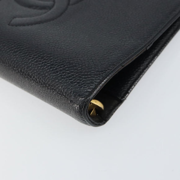 CHANEL Agenda Day Planner Cover Caviar Skin Black Gold CC Auth bs31674