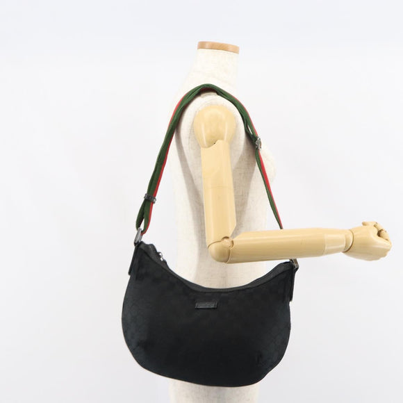 GUCCI GG Canvas Shoulder Bag Black Silver 181092 Auth bs31680