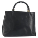 GUCCI Bamboo Hand Bag Leather Black Gold 002 2122 0507 Auth bs31682-1
