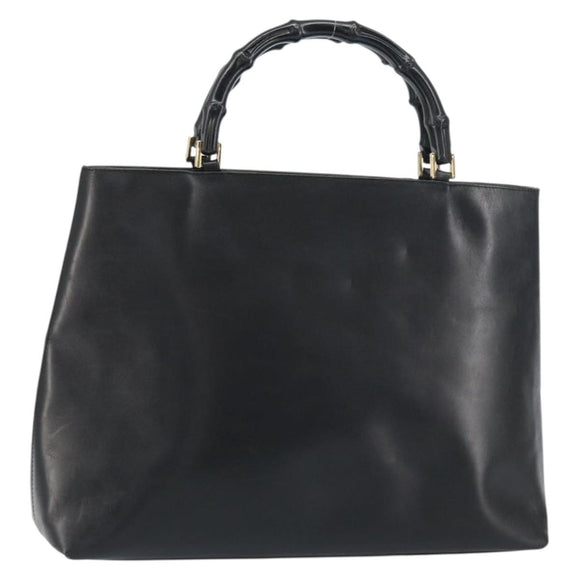 GUCCI Bamboo Hand Bag Leather Black Gold 002 2122 0507 Auth bs31682