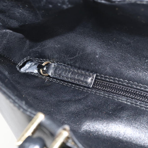 GUCCI Bamboo Hand Bag Leather Black Gold 002 2122 0507 Auth bs31682