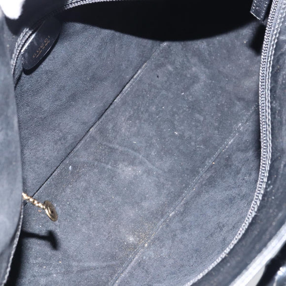 GUCCI Bamboo Hand Bag Leather Black Gold 002 2122 0507 Auth bs31682