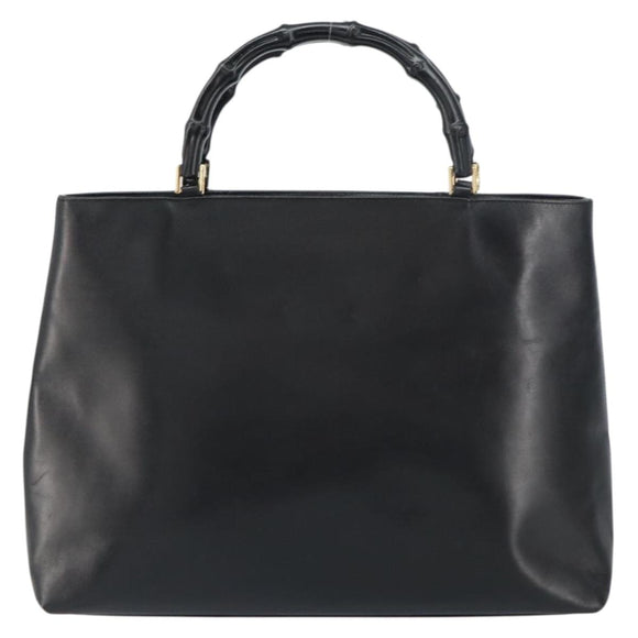 GUCCI Bamboo Hand Bag Leather Black Gold 002 2122 0507 Auth bs31682