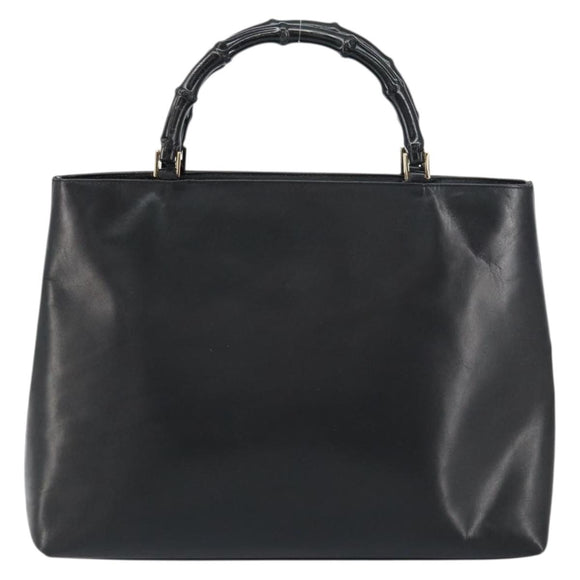 GUCCI Bamboo Hand Bag Leather Black Gold 002 2122 0507 Auth bs31682