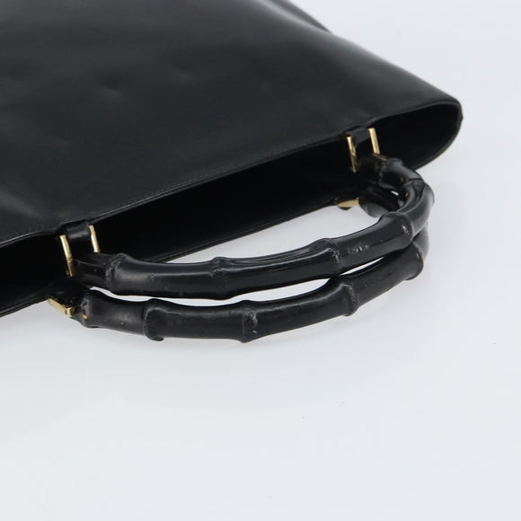 GUCCI Bamboo Hand Bag Leather Black Gold 002 2122 0507 Auth bs31682