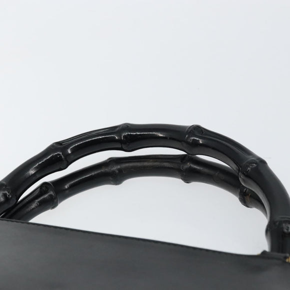 GUCCI Bamboo Hand Bag Leather Black Gold 002 2122 0507 Auth bs31682