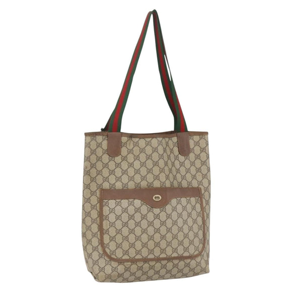 GUCCI GG Supreme Web Sherry Line Tote Bag PVC Beige Gold 89 02 003 Auth bs31685