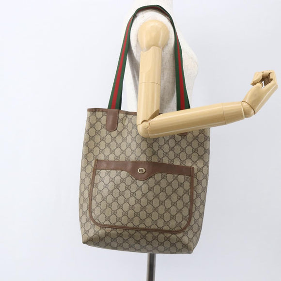 GUCCI GG Supreme Web Sherry Line Tote Bag PVC Beige Gold 89 02 003 Auth bs31685