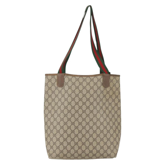 GUCCI GG Supreme Web Sherry Line Tote Bag PVC Beige Gold 89 02 003 Auth bs31685