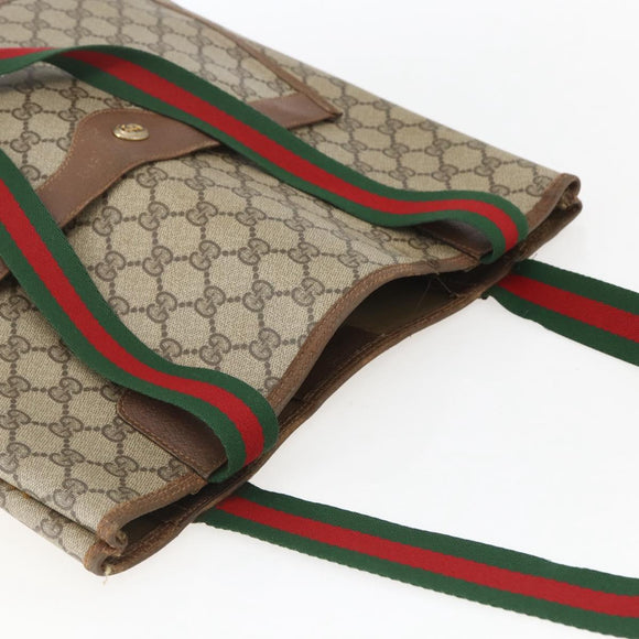 GUCCI GG Supreme Web Sherry Line Tote Bag PVC Beige Gold 89 02 003 Auth bs31685