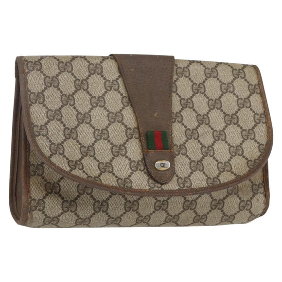 GUCCI GG Supreme Web Sherry Line Bag PVC Beige Gold 89 01 030 Auth bs31688