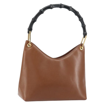 GUCCI Bamboo Shoulder Bag Leather Brown Gold 001 3008 Auth bs31690