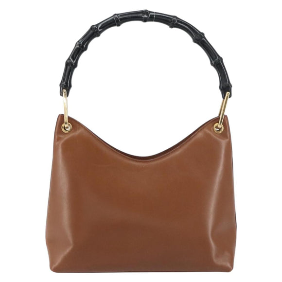GUCCI Bamboo Shoulder Bag Leather Brown Gold 001 3008 Auth bs31690